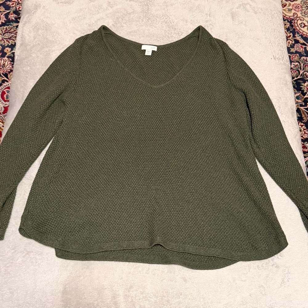 J-Jill Textured Green Knit V-neck Sweater Petite Large